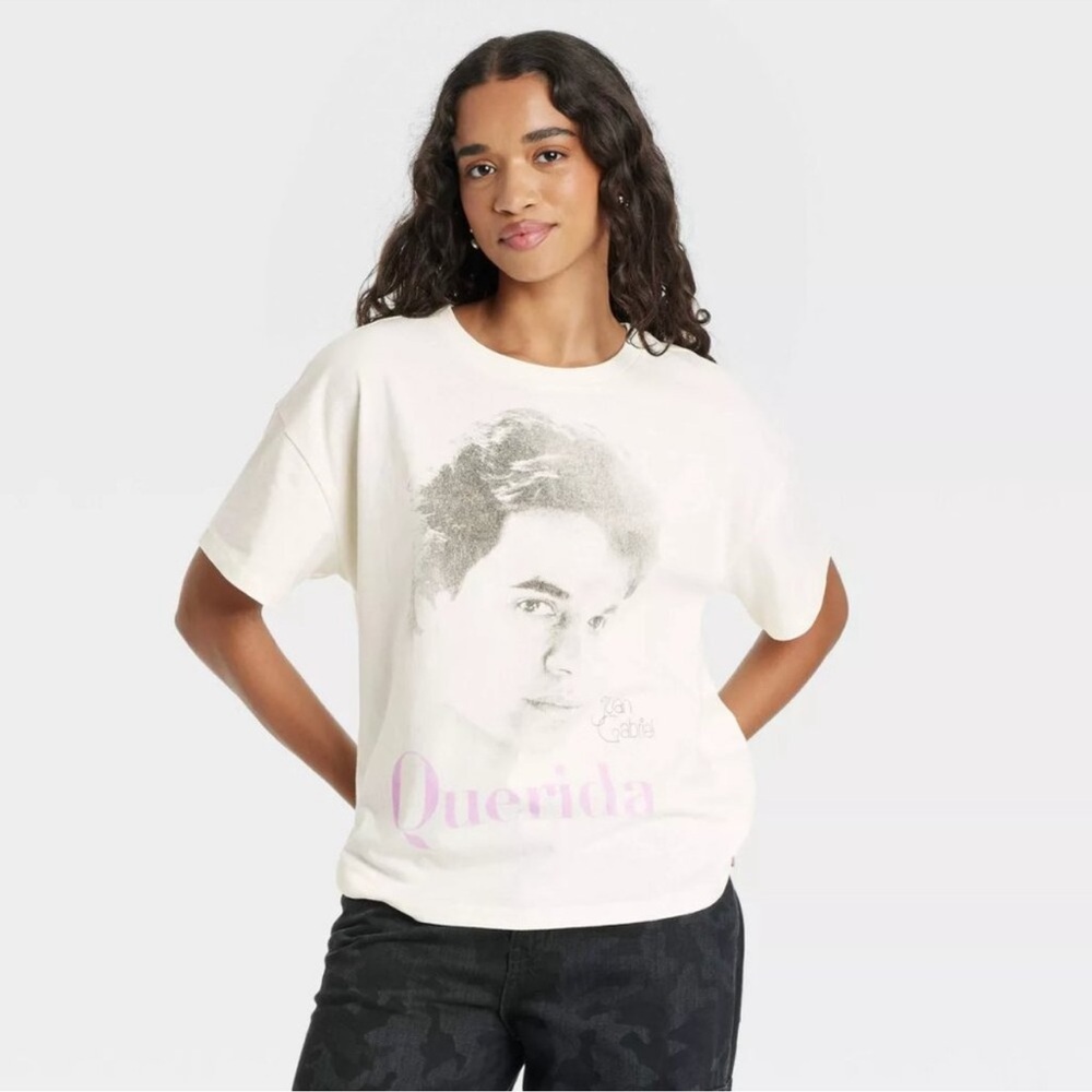 2X Cream Graphic T-Shirt with Querida Print New